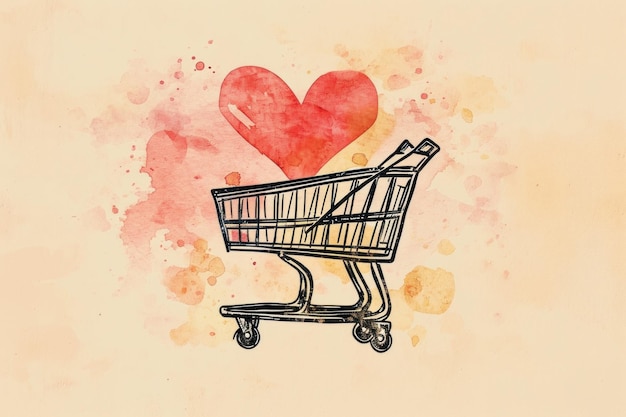 icona di un carrello della spesa con un cuore al suo internoconcetto di shopping