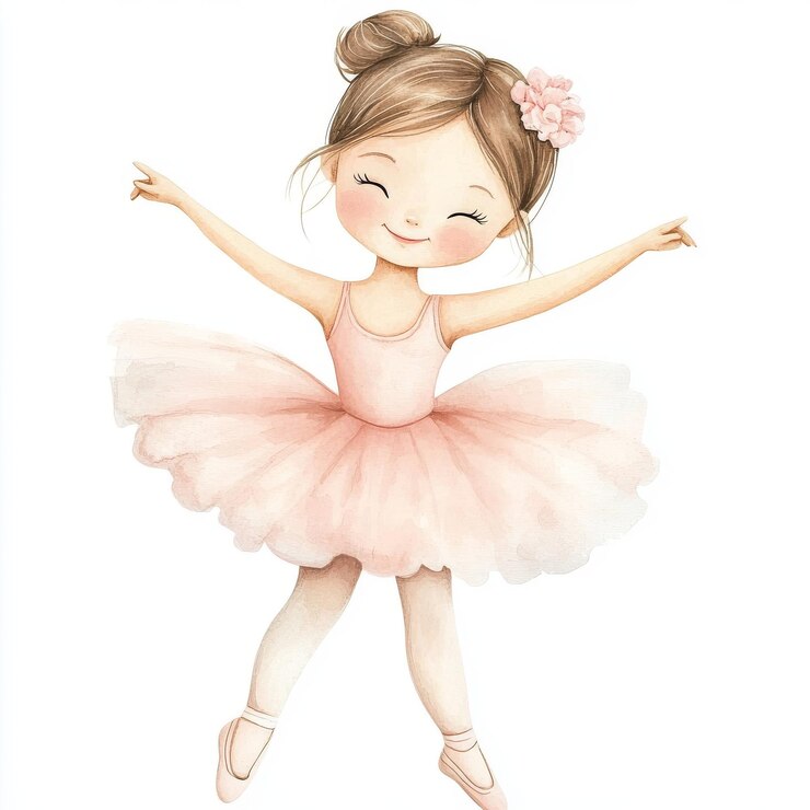 Icona di una carina ballerina in acquerello e IA generativa