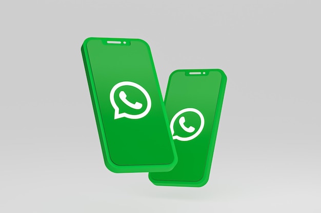 Icona di Whatsapp sul rendering 3d dello smartphone o del telefono cellulare sullo schermo