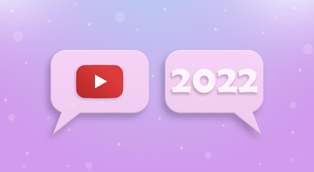 Icona di Youtube e nuovo anno 2022 sul fumetto 3d