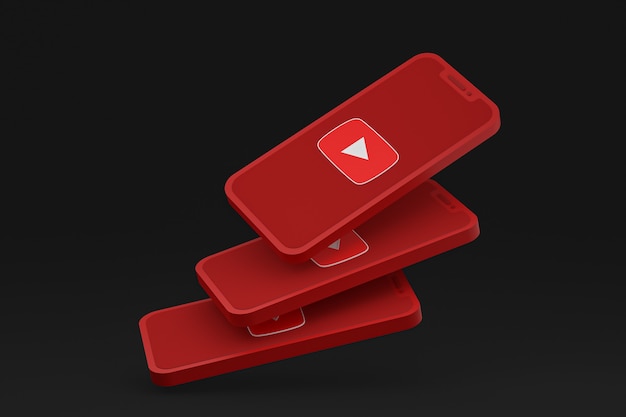 Icona di Youtube sullo schermo dello smartphone o del telefono cellulare 3d render