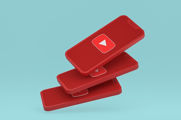 Icona di Youtube sullo schermo dello smartphone o del telefono cellulare 3d render