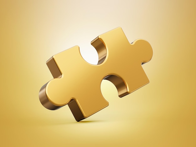Icona dorata del puzzle 3d sull'illustrazione 3d della priorità bassa dell'oro