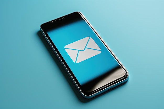 Icona e-mail su sfondo blu dello schermo mobile IA generativa