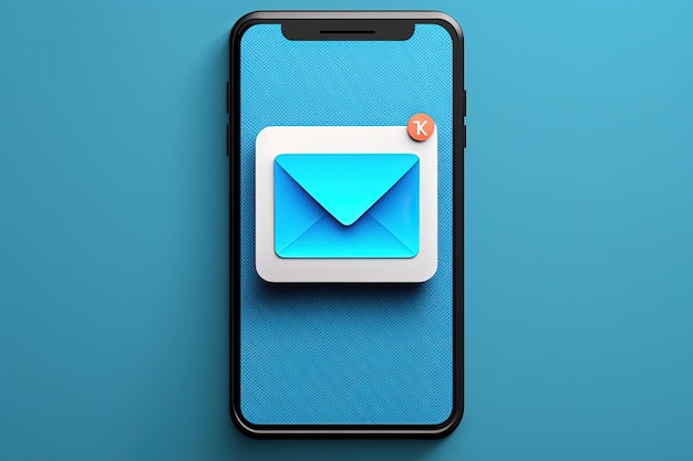 Icona e-mail su sfondo blu dello schermo mobile IA generativa