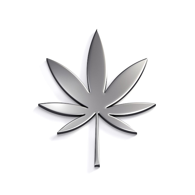 Icona foglia di cannabis argento isolata su sfondo bianco 3D Render Illustration