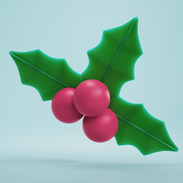 Icona illustrazione 3D, elemento decorativo natalizio, vischio 3D