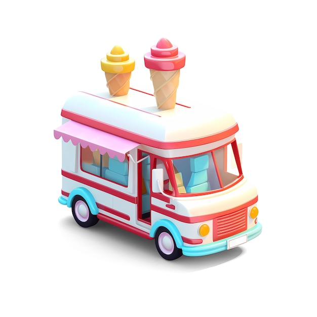 Icona isometrica low poly del furgone dei gelati