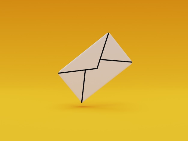 Icona lettera bianca su sfondo giallo per comunicazioni e-mail aziendali e contatto tramite rendering 3d.