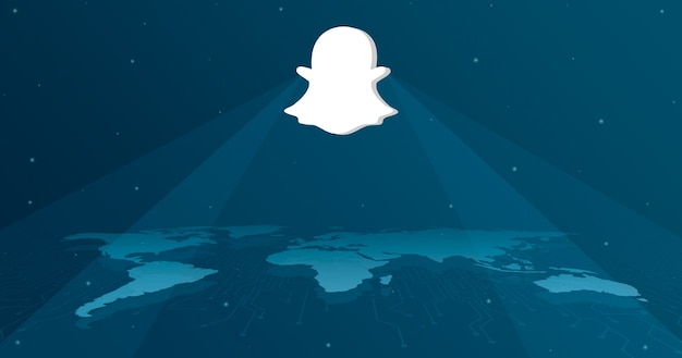 icona logo snapchat sulla mappa del mondo 3d