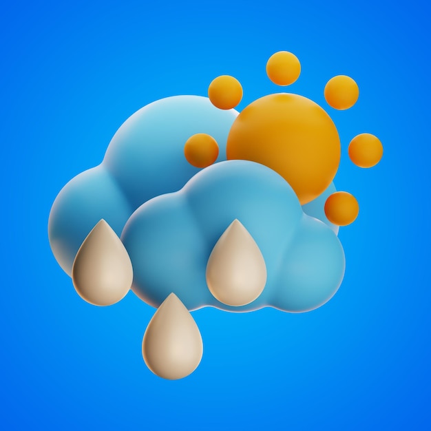 Icona meteo piovosa e soleggiata rendering 3d su sfondo isolato