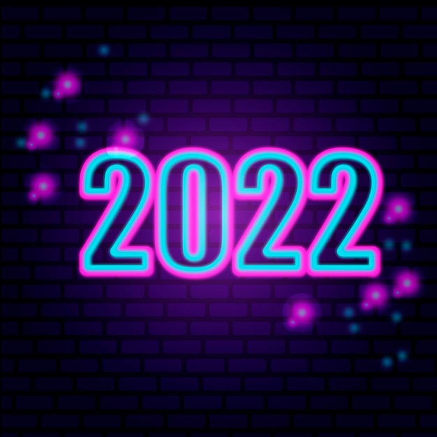 Icona numero 2022. Buon anno. Stile neon. Icona della decorazione leggera. Simbolo di tendenza elettrica brillante