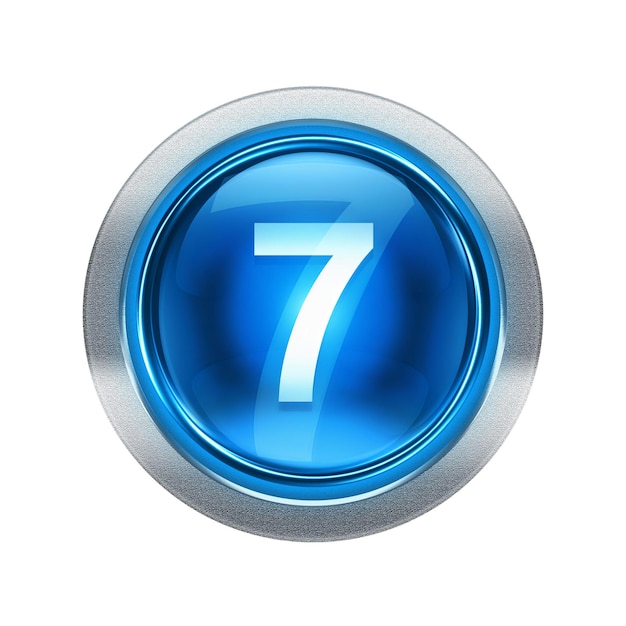 Icona numero sette blu con bordi metallici