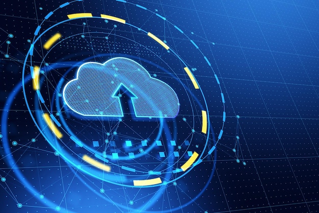 Icona nuvola creativa su sfondo blu Concetto di cloud computing e database Rendering 3D