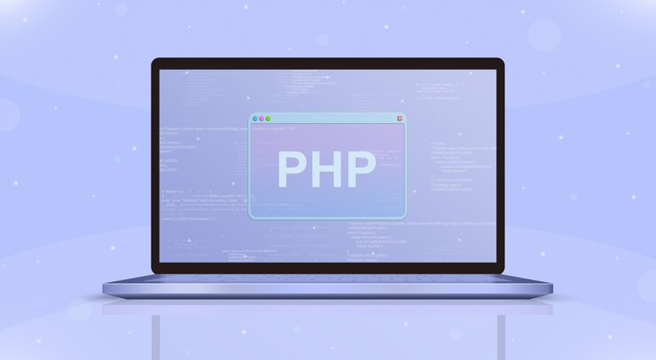 Foto icona php sulla vista frontale dello schermo del laptop 3d