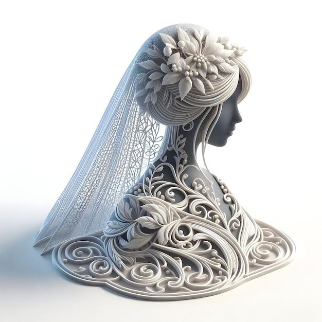 Icona piatta 3D come dettaglio del ricamo intricato sul velo Scatti ravvicinati che mostrano l'esquisito