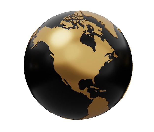 Icona Planet Earth gold 3d 3d rendering minima illustrazione cartoon