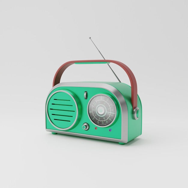 Icona radio retro 3D Radio verde vintage isolata su sfondo bianco rendering 3D