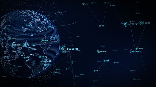 Icona scudo su rete globale sicura, rete tecnologica e concetto di sicurezza informatica.