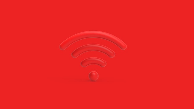 Icona Wi-Fi isolata su sfondo rosso rendering 3D