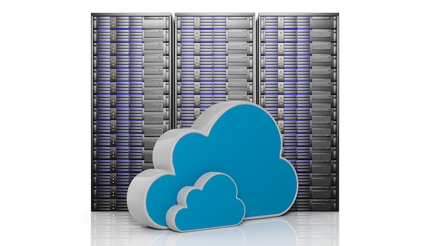 Icone cloud sul dataserver isolato su sfondo bianco