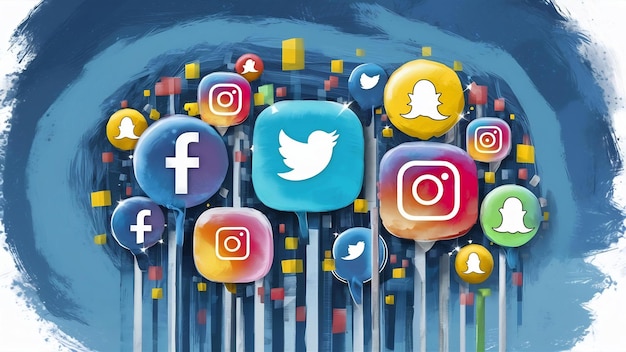 Icone colorate dei social media su uno sfondo blu dipinto