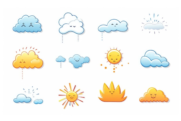 Icone delle previsioni meteo isolate su uno sfondo bianco