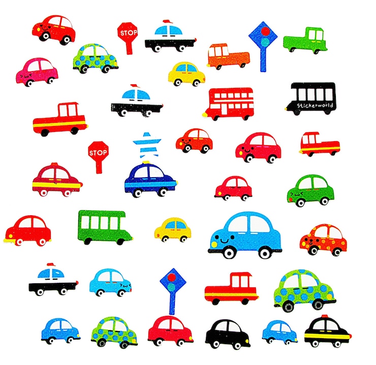 Foto icone di auto colorate per bambini su sfondo bianco