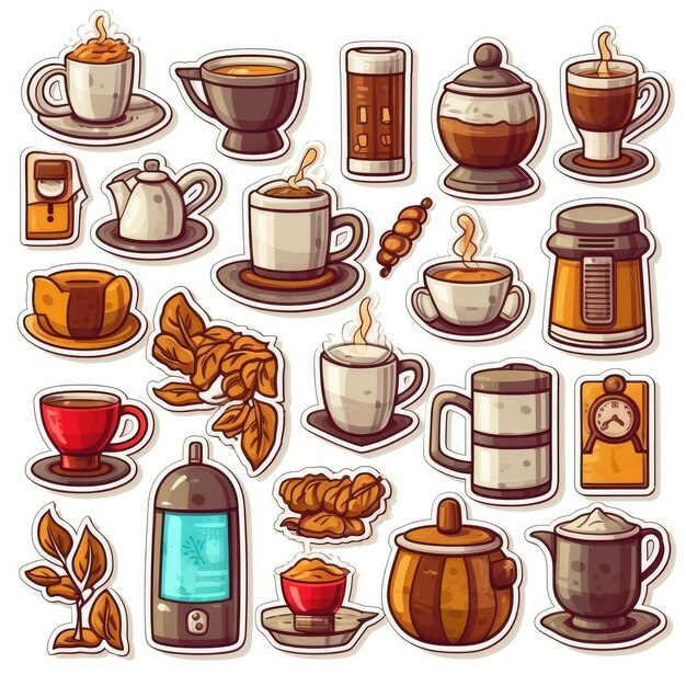 icone di caffè impostate adesivo su sfondo bianco