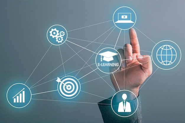 Icone di elearning e connessione di rete