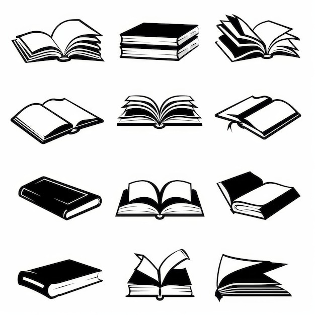 Icone di libri libri di testo in bianco e nero simbolo istruzione pittogramma logo minimo della libreria