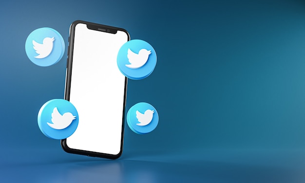 Icone di Twitter intorno a Smartphone App 3D Rendering