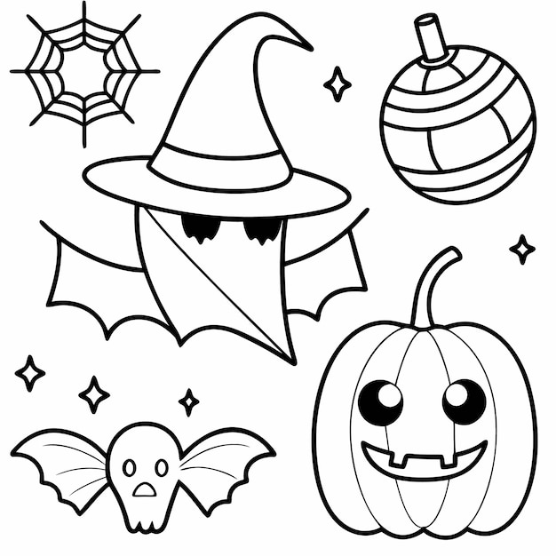 Icone divertenti e inquietanti di Halloween per bambini Fantasmi zucche e pipistrelli