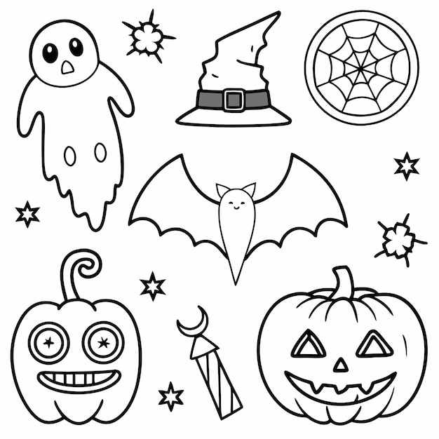 Icone divertenti e inquietanti di Halloween per bambini Fantasmi zucche e pipistrelli