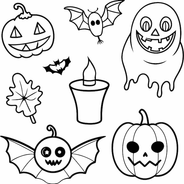 Icone divertenti e inquietanti di Halloween per bambini Fantasmi zucche e pipistrelli