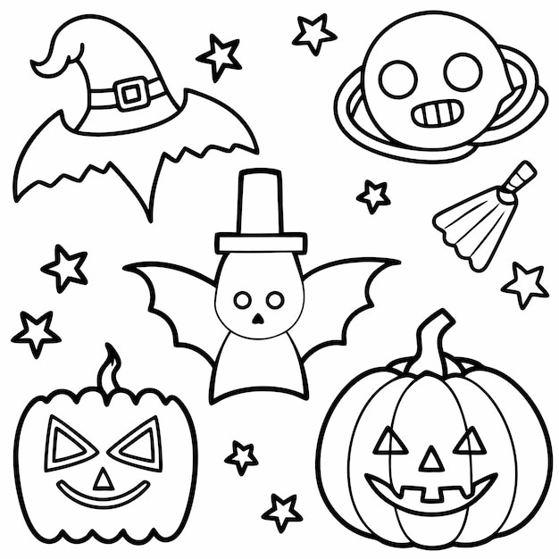 Icone divertenti e inquietanti di Halloween per bambini Fantasmi zucche e pipistrelli