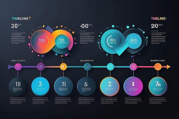 Icone infografiche della linea temporale di visualizzazione dei dati aziendali progettate per il modello di sfondo astratto