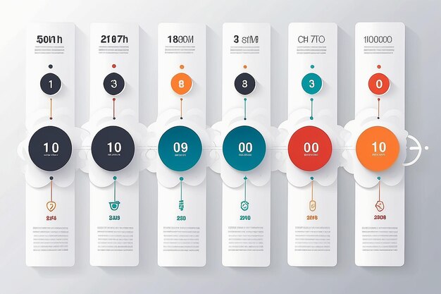 Icone infografiche della linea temporale di visualizzazione dei dati aziendali progettate per il modello di sfondo astratto