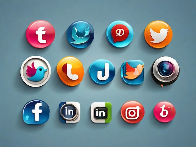 Icone realistiche dei social media disposte in forma rotonda