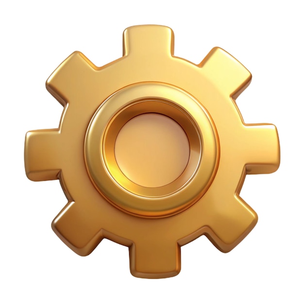 Iconica 3D Golden Gear isolata su sfondo bianco