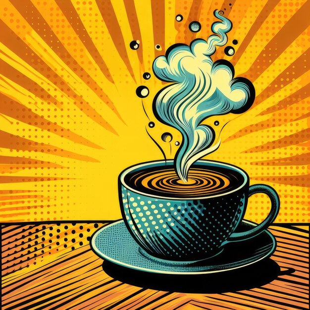 Iconica bevanda Pop Art raffigurazione di una classica tazza di caffè