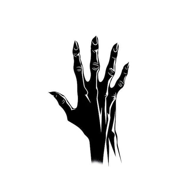 Iconica della mano dello zombie Uomo morto che alza la mano su uno sfondo bianco Illustrazione generativa dell'IA Braccio zombie inquietante con ossa icona nera Spirito di Halloween