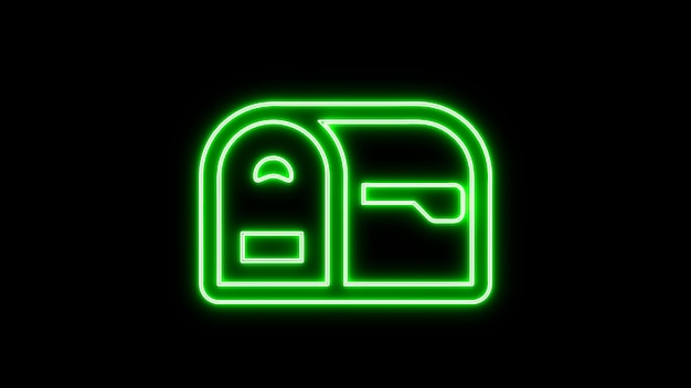 Iconica di posta verde neon su sfondo nero