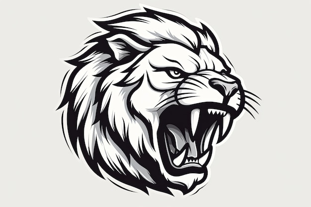 Iconica di testa di leone ruggente adesivo clipart illustrazione e concetto di logo della mascotte degli esports