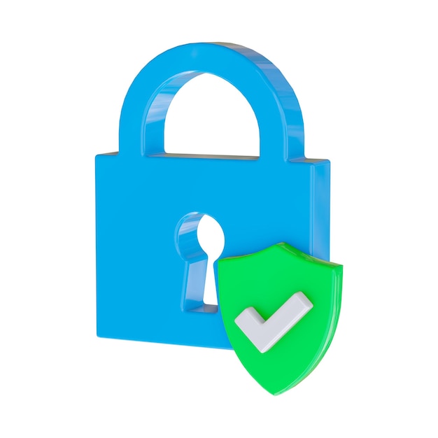 Iconico 3d lucchetto di sicurezza isolato su sfondo bianco Simbolo blu sicurezza stile minimalista
