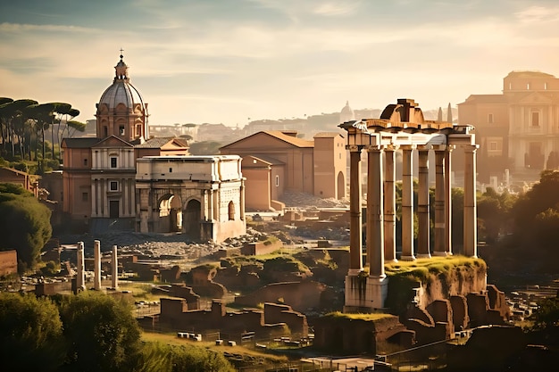 Iconico foro romano, antiche rovine in mezzo alla storia
