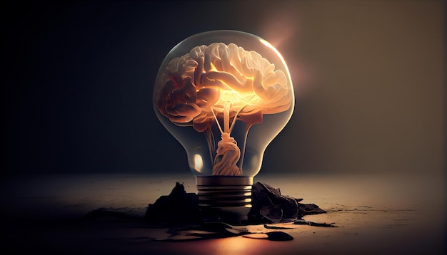 Idea creativa con cervello e lampadina AI generativa
