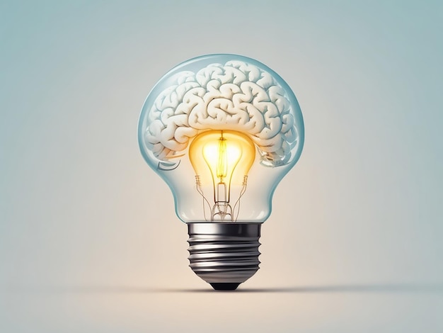 Idea creativa con cervello e lampadina generati dall'intelligenza artificiale