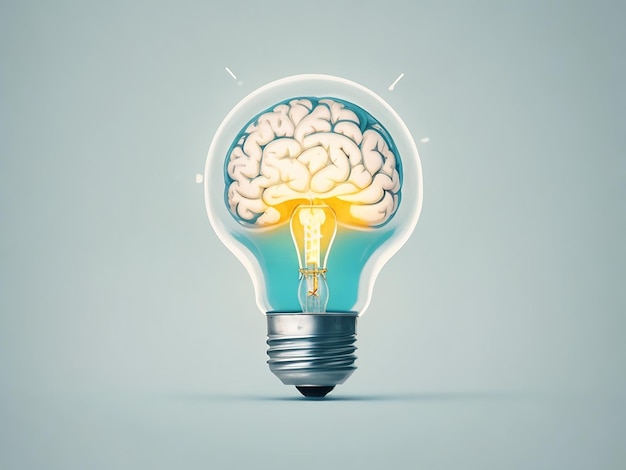 Idea creativa con cervello e lampadina generati dall'intelligenza artificiale