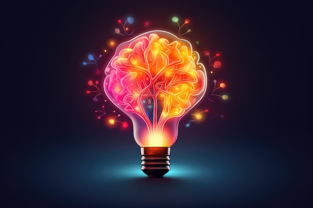 Idea creativa con l'illustrazione del cervello e della lampadina
